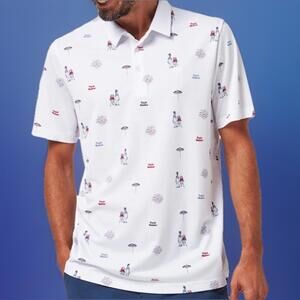 $99 NWT Travis Mathew Neighborhood party Golf White polo Size XL